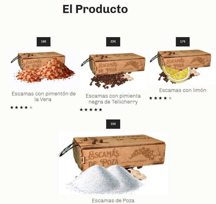 Sección El Producto con las variedades
